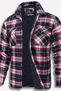 Cotton Plaid Shirt Jacket in Red — front view