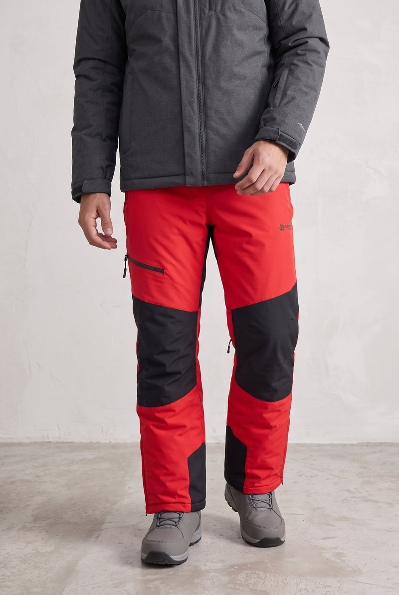 Detachable Bib Ski Trousers in Red — studio front