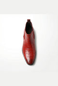 Embossed Leather Chelsea Boots in Red — front view