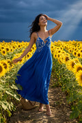Blue Embroidered Fish Motif Open Back Maxi Dress - Photo 11