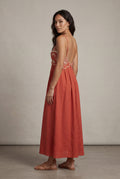 Red Embroidered Fish Motif Open Back Maxi Dress - Photo 2