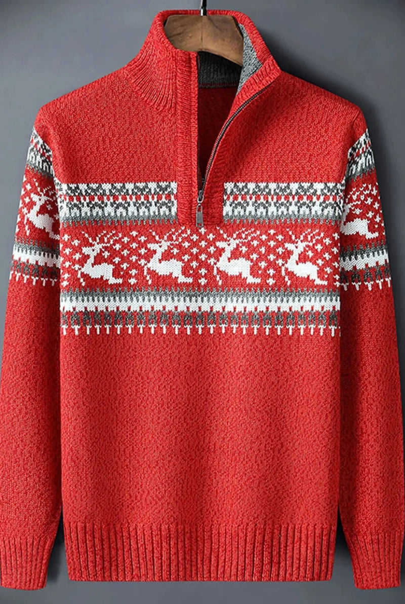Festive Half-Zip Sweater in Red — front view