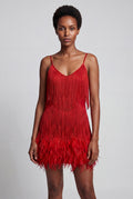 Red Fringe Feather-trim Mini Cocktail Dress - Mini dress - Photo 5
