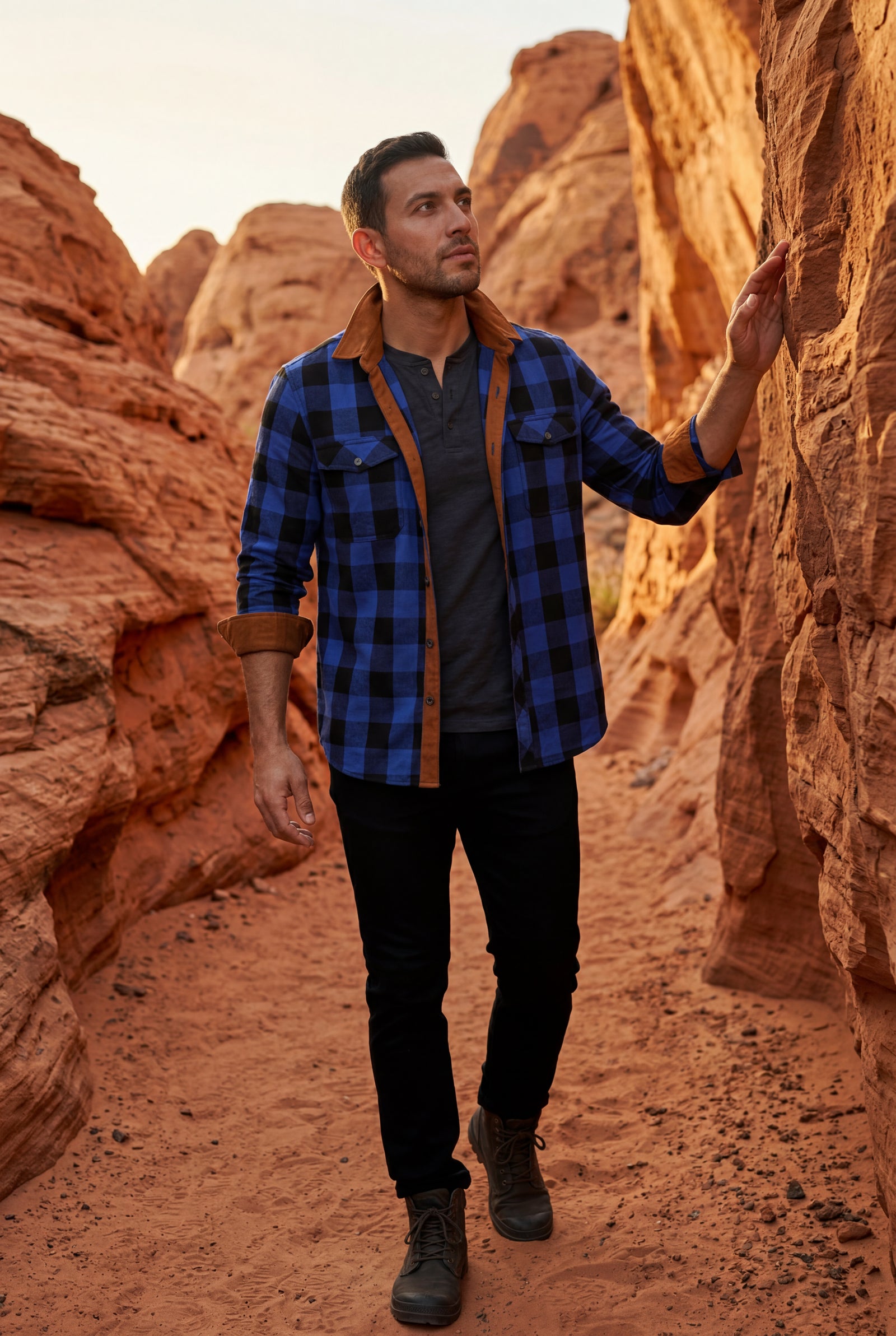 Blue Large Check Plaid Long Sleeve Button Down Shirt - Casual shirts - Photo 7