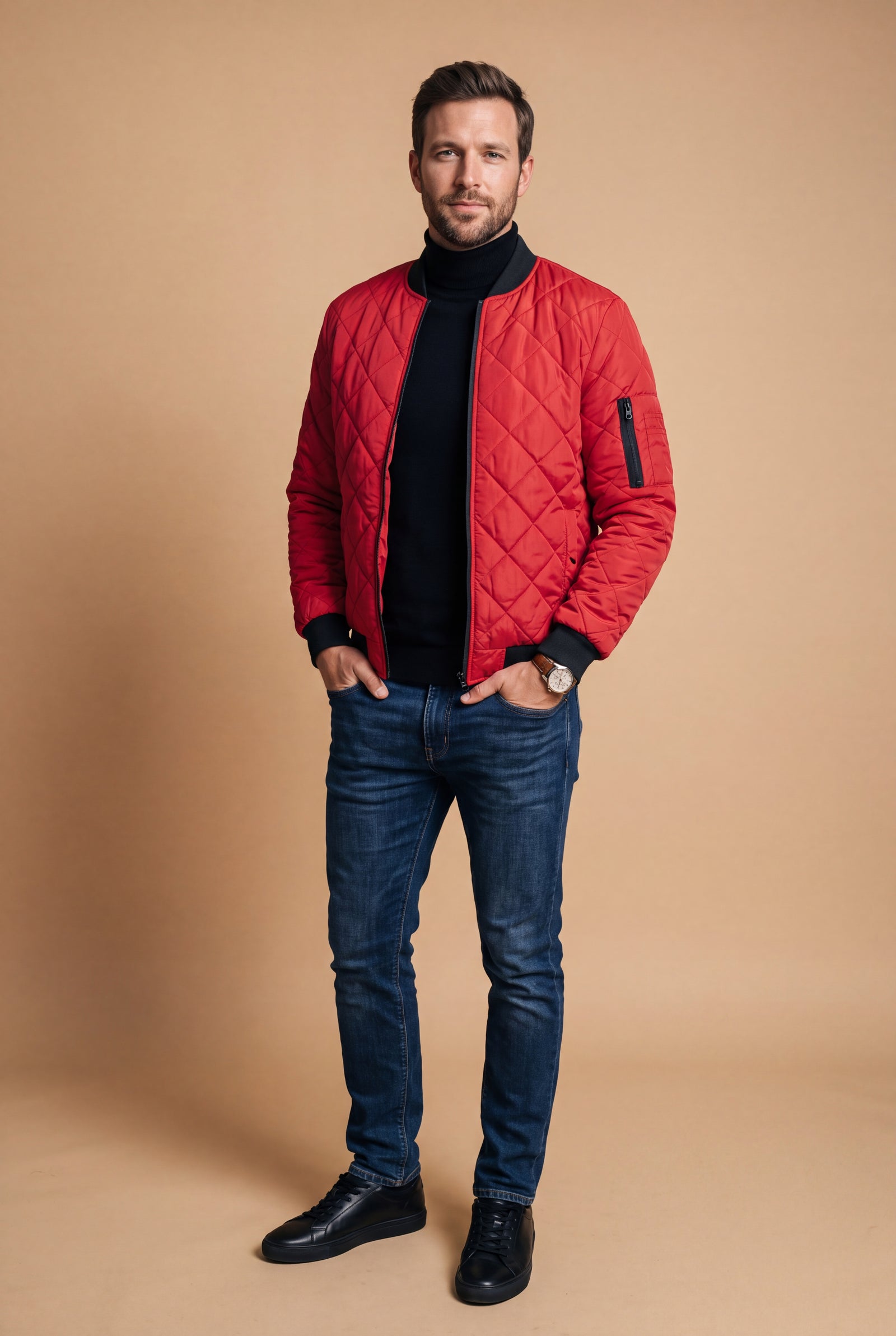 Men's Jacket Diamond Pattern in Red — studio front