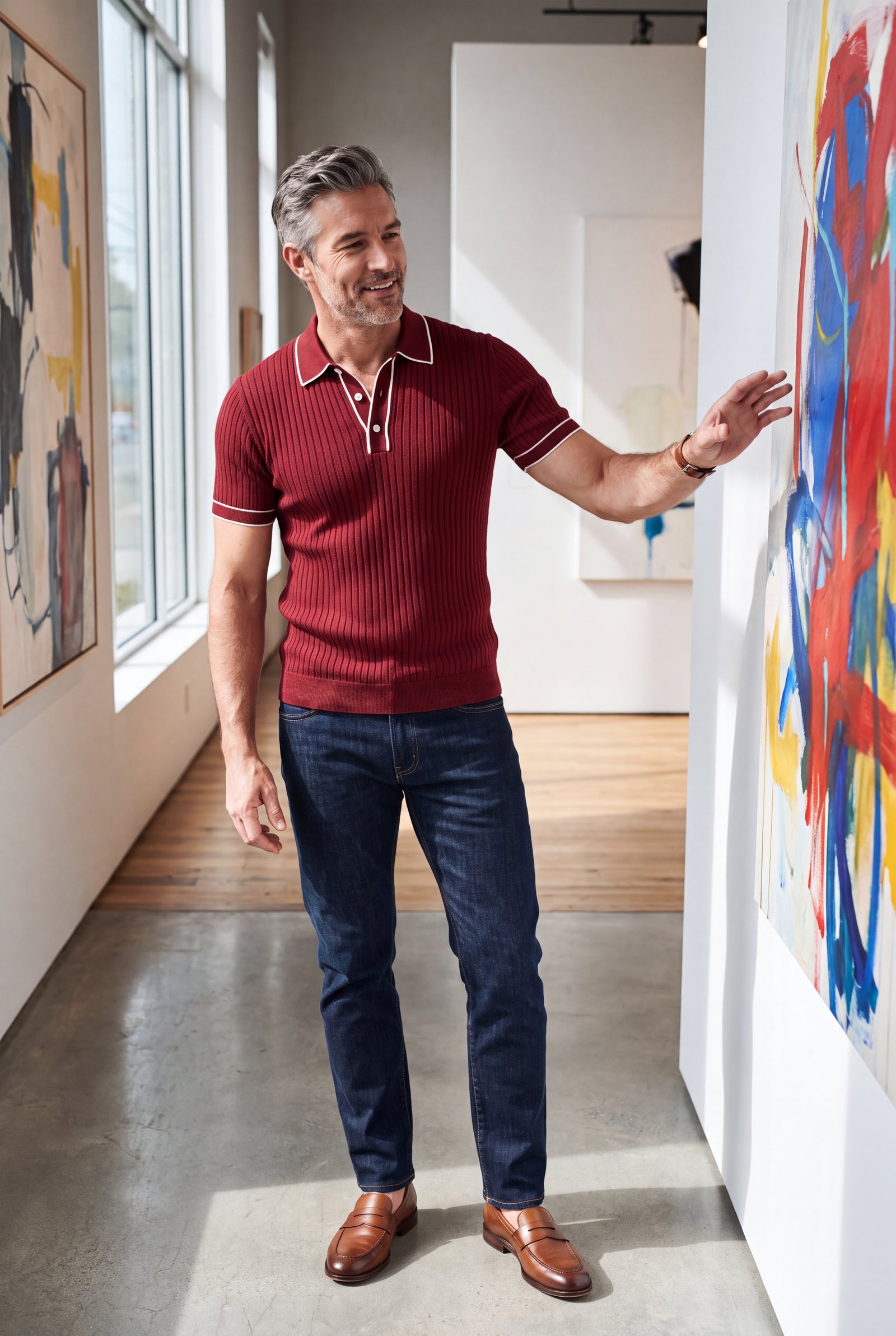 Men's Polo Shirt Color-Blocked Short Sleeve in Red — lifestyle museum