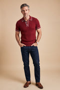 Men's Polo Shirt Color-Blocked Short Sleeve in Red — studio full body