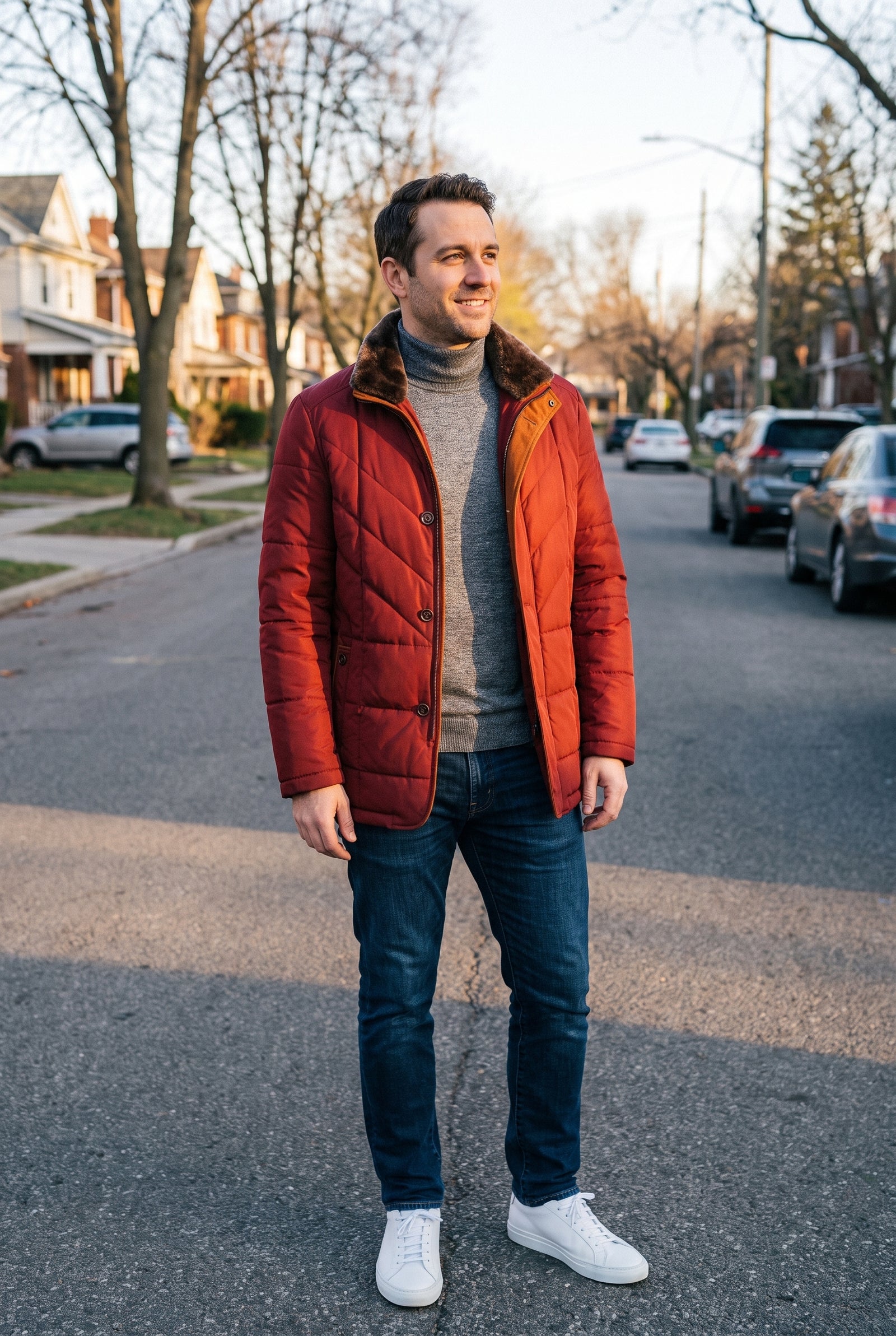 Men's Puffer Jacket Long Length in Red — secondary ugc