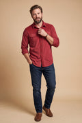 Men's Shirt Button Pockets Long Sleeve in Red — studio fullbody