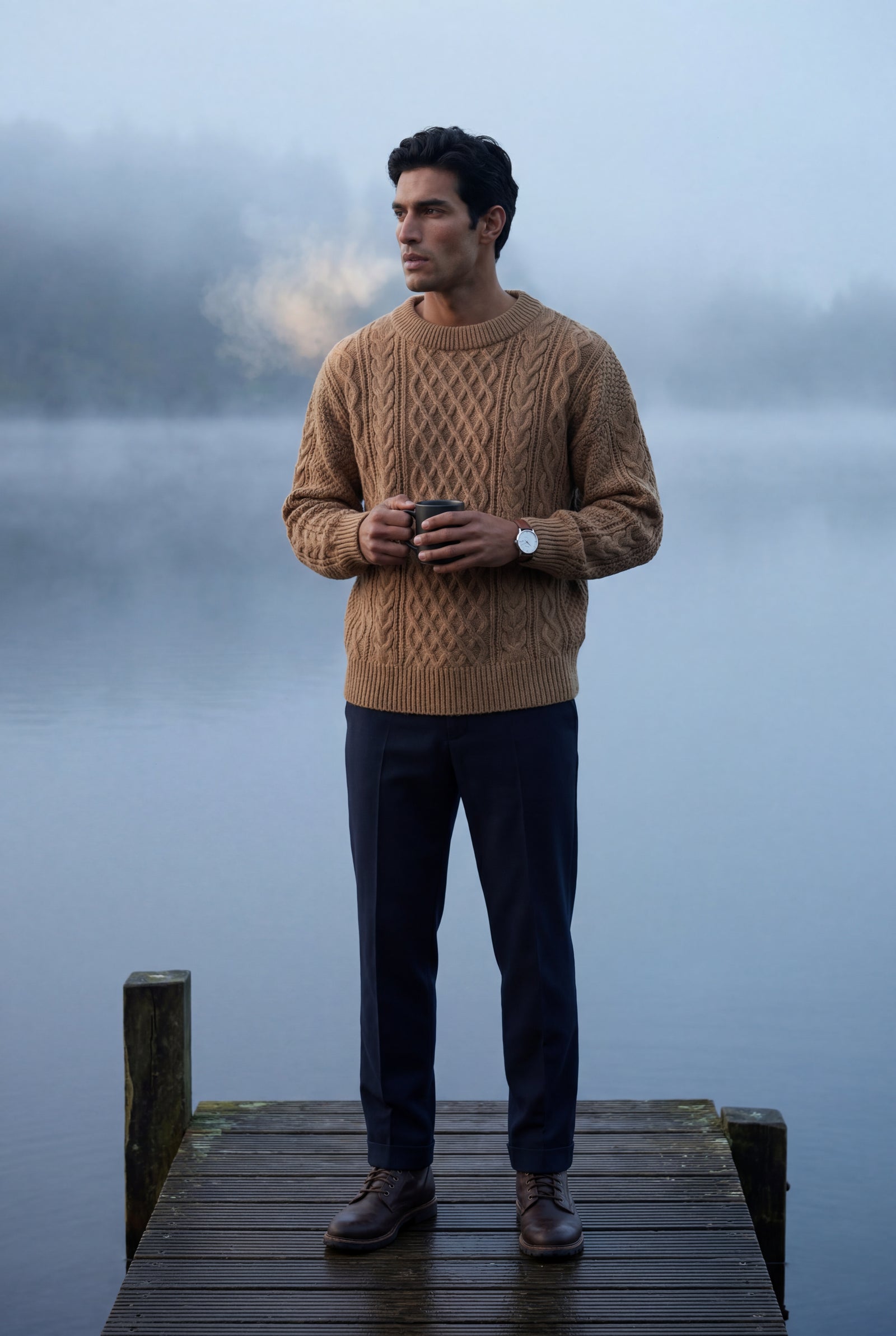 Khaki Men's Cable Crew Neck Classic Fit Sweater - Long sleeve sweater - Photo 18