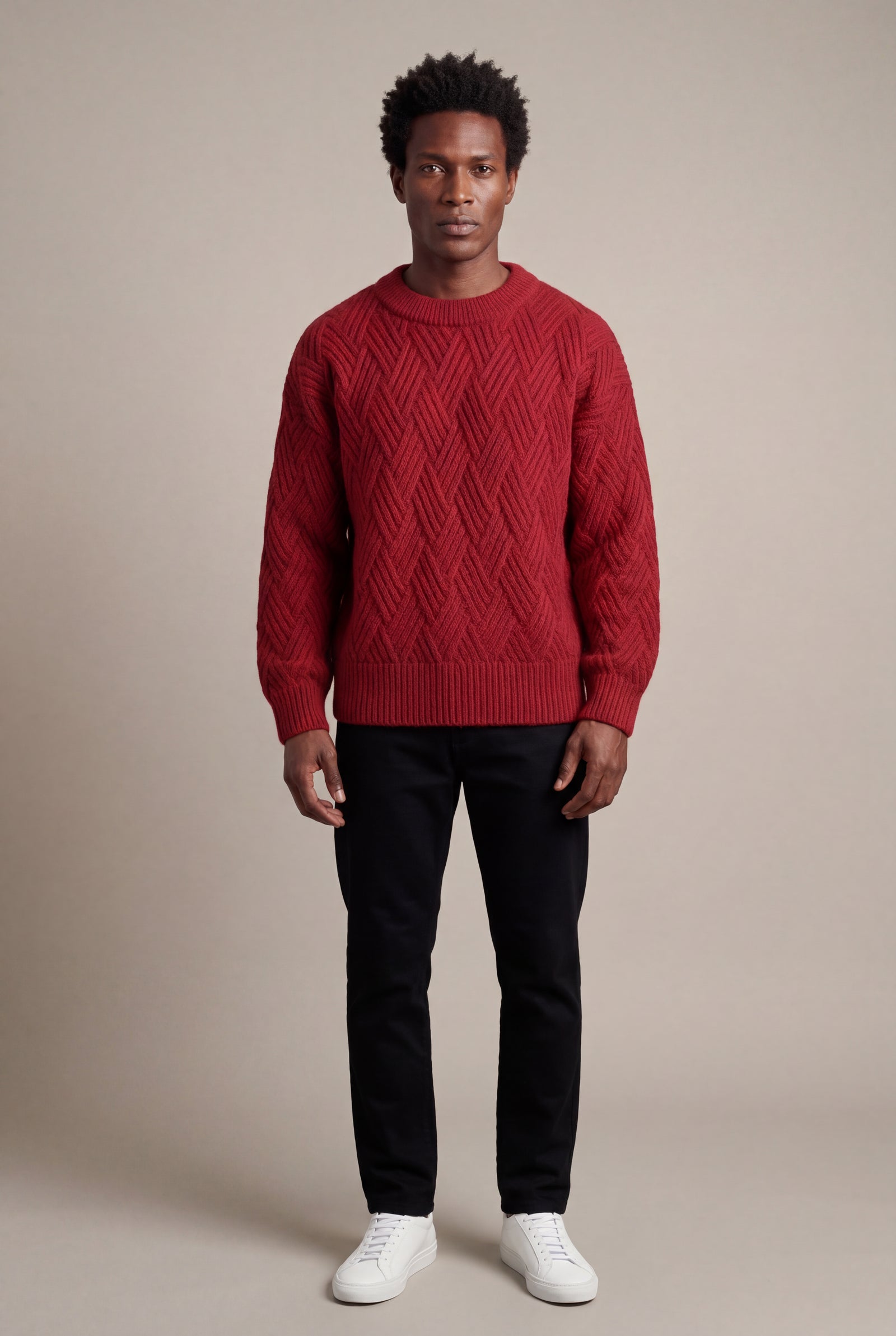 Red Men's Geometric Cable- Textured Pullover Sweater - Photo 34