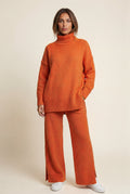 Red Oversized Turtleneck Relaxed Lounge Set with Wide-leg Pants - Photo 5