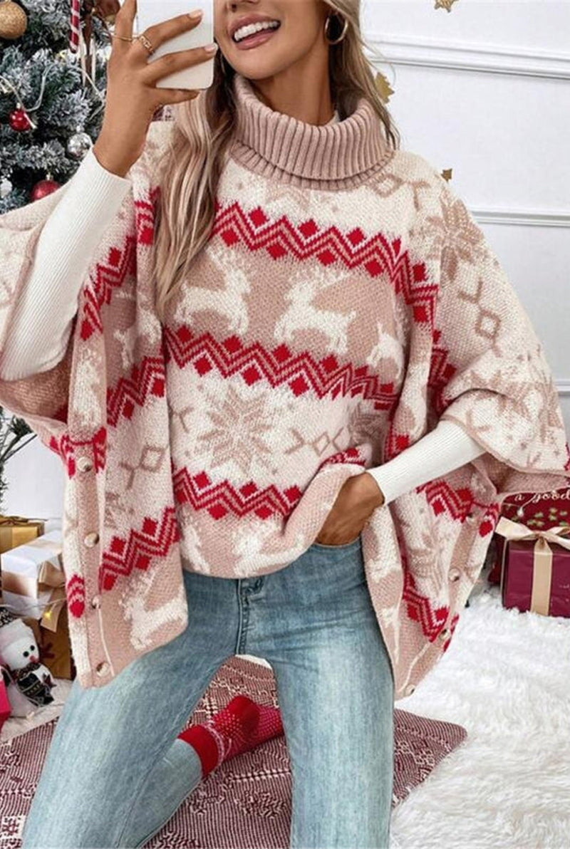 Oversized Turtleneck Sweater in Red — back