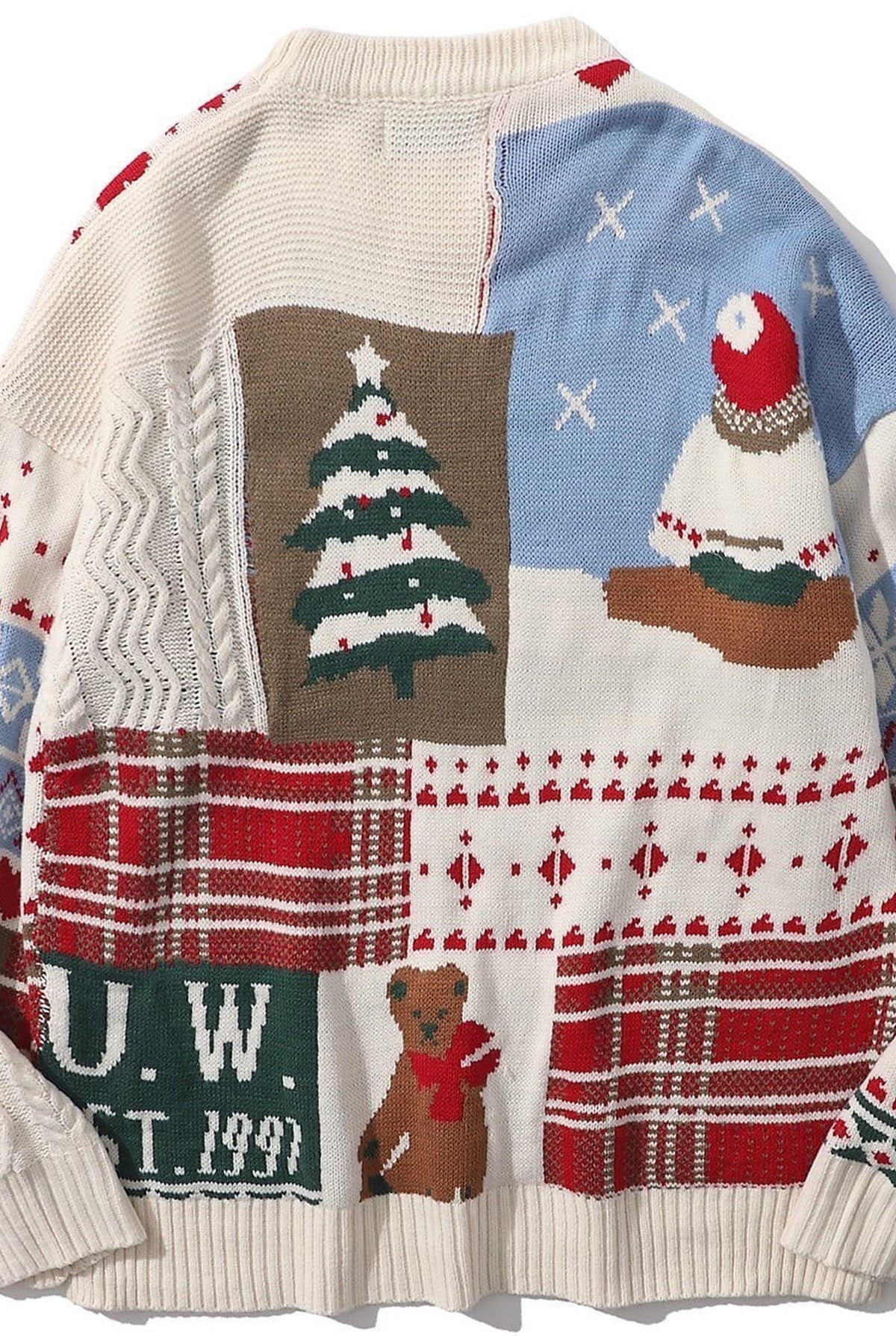 Patchwork Knit Sweater in Red — back