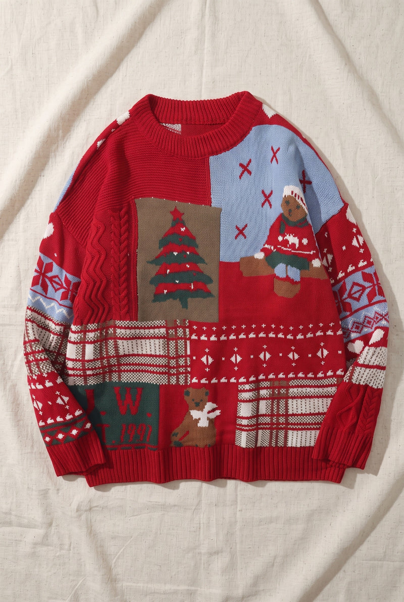 Patchwork Knit Sweater in Red — Stilenza main image