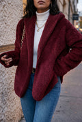 Plush Hooded Teddy Coat in Red — studio front
