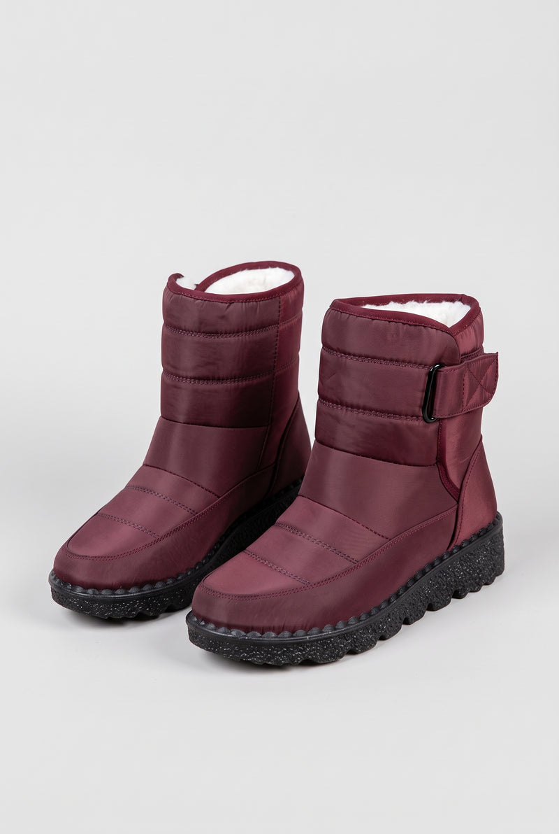 Quilted Ankle Snow Boots in Red — studio front