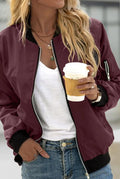 Rib-Knit Bomber Jacket in Red — front view