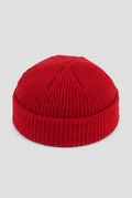 Ribbed Knit Dome Beanie in Red — studio front