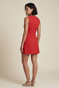 Red Sleeveless Button-front Fitted Mini Dress - Photo 6