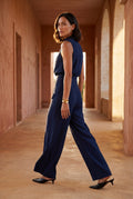Navy Blue Sleeveless Mock Neck Wide Leg Jumpsuit - Photo 14