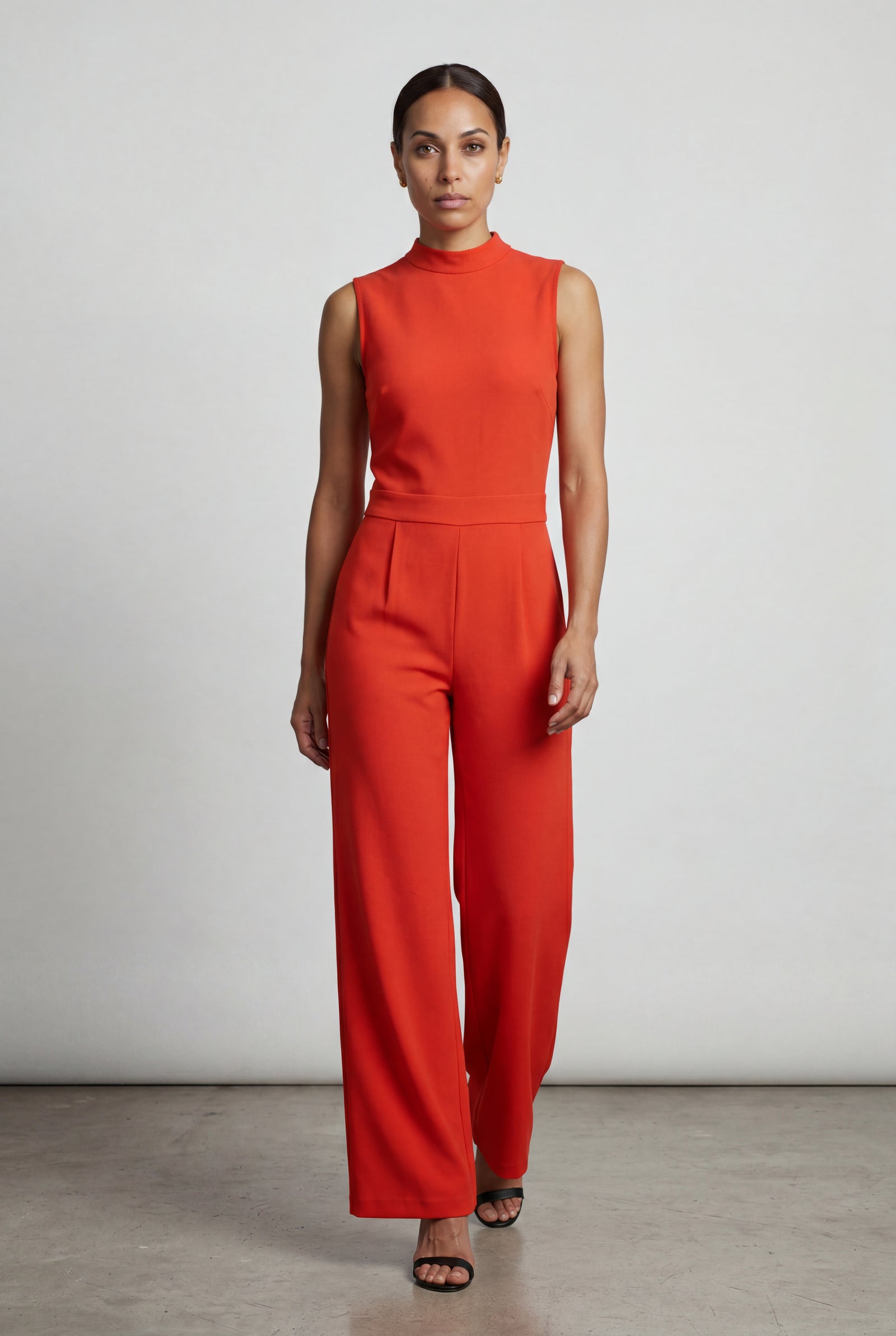 Red Sleeveless Mock Neck Wide Leg Jumpsuit - Photo 3
