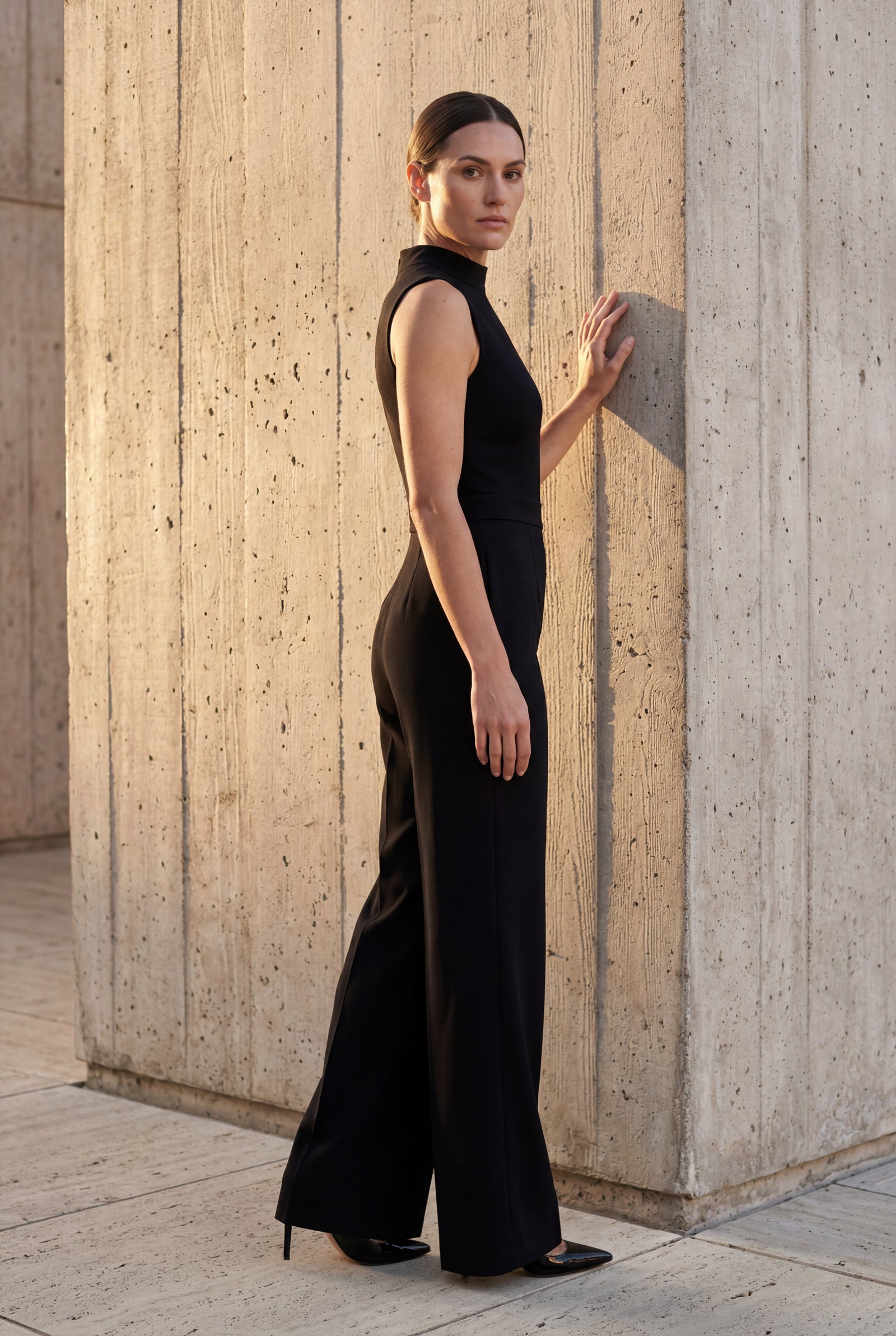 Black Sleeveless Mock Neck Wide Leg Jumpsuit - Photo 9