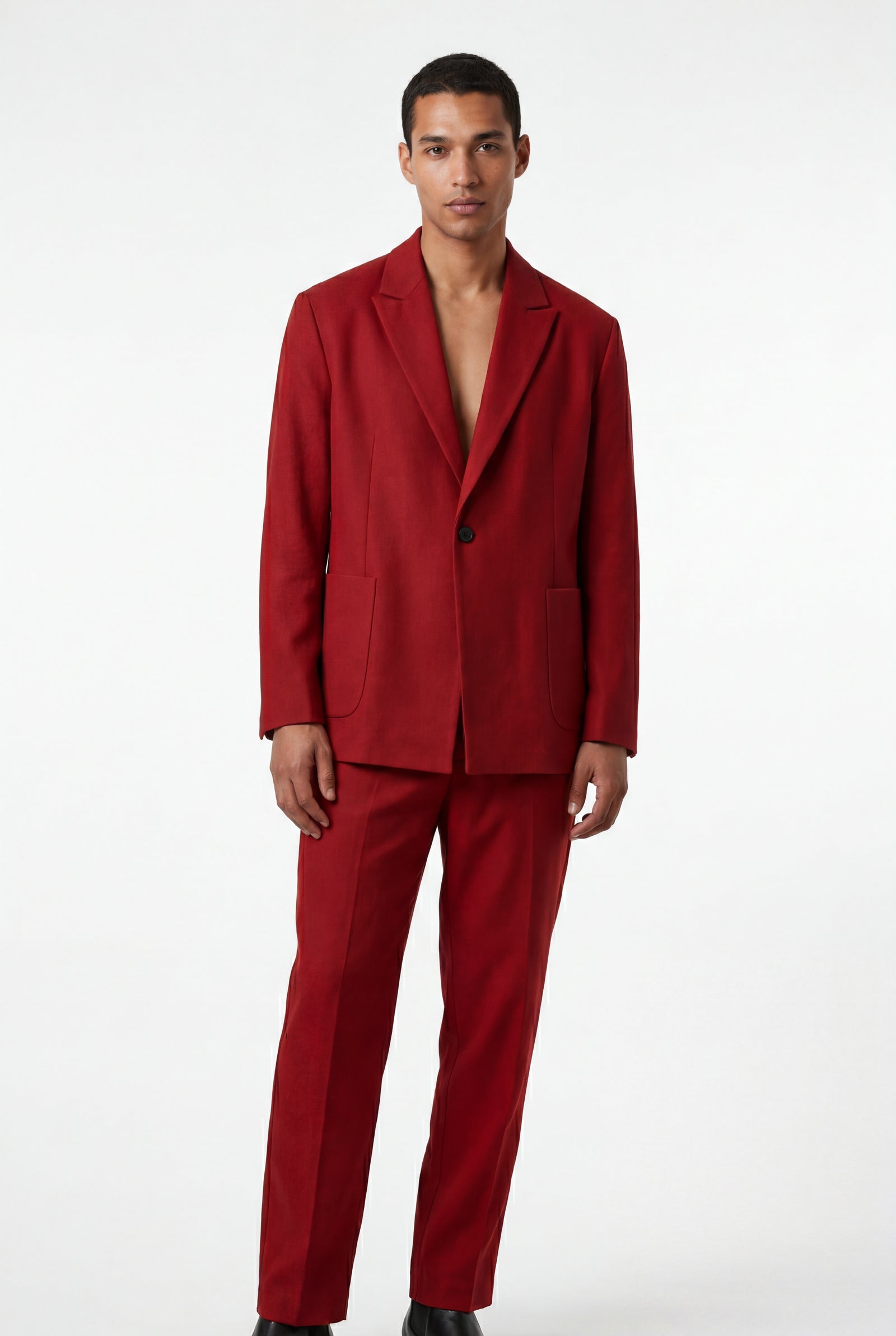 Red Slim Fit Single-breasted Two Piece Suit Set - Two-piece set - Photo 6