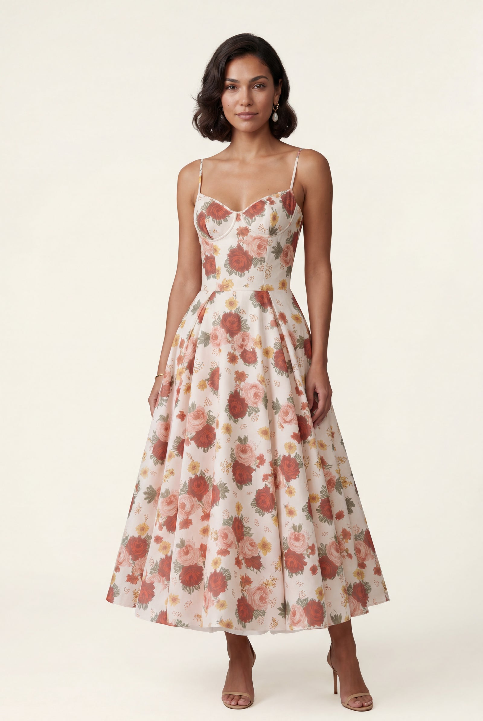 Red Sweetheart Neckline Fit and Flare Midi Cocktail Dress - Photo 14