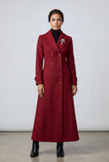 Red Tailored Longline Coat with Adjustable Belt - Long coat - Photo 7