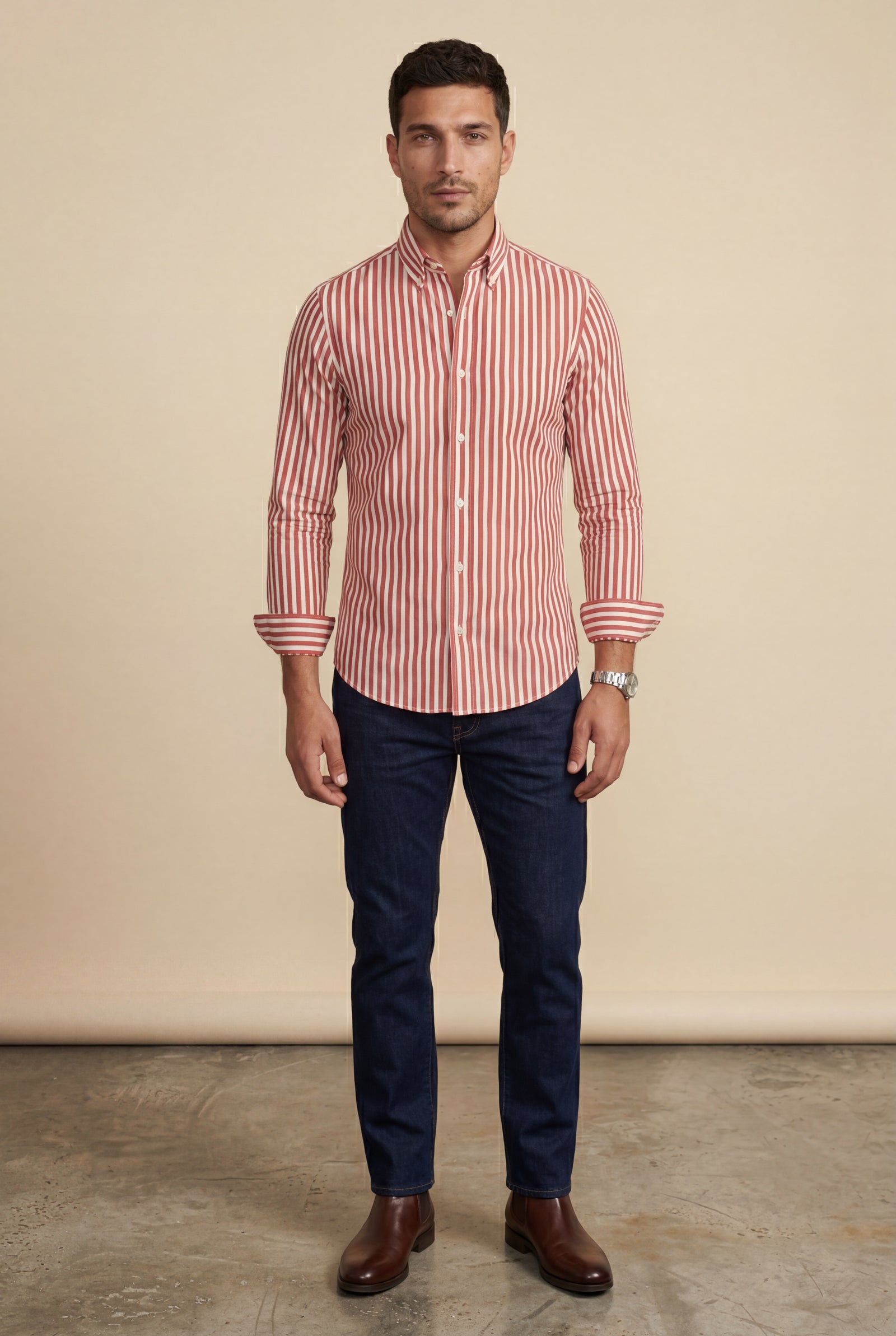 Red Tailored Vertical Stripe Button-down Dress Shirt - Dress Shirts - Photo 12