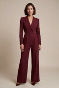 Red Tailored Wide-leg Blazer Jumpsuit with Lapel Neckline - Wide leg jumpsuit - Photo 1