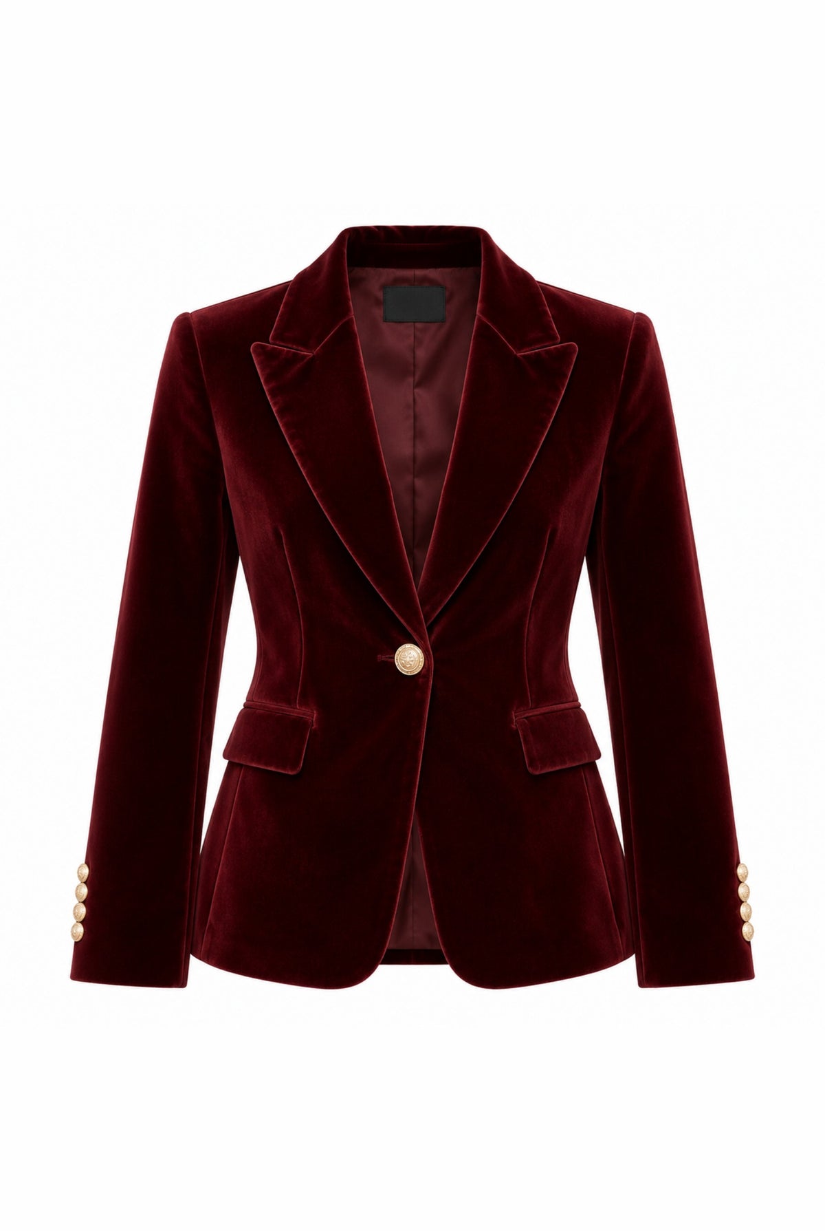 Velvet Blazer with Notch Lapels in Red — front view