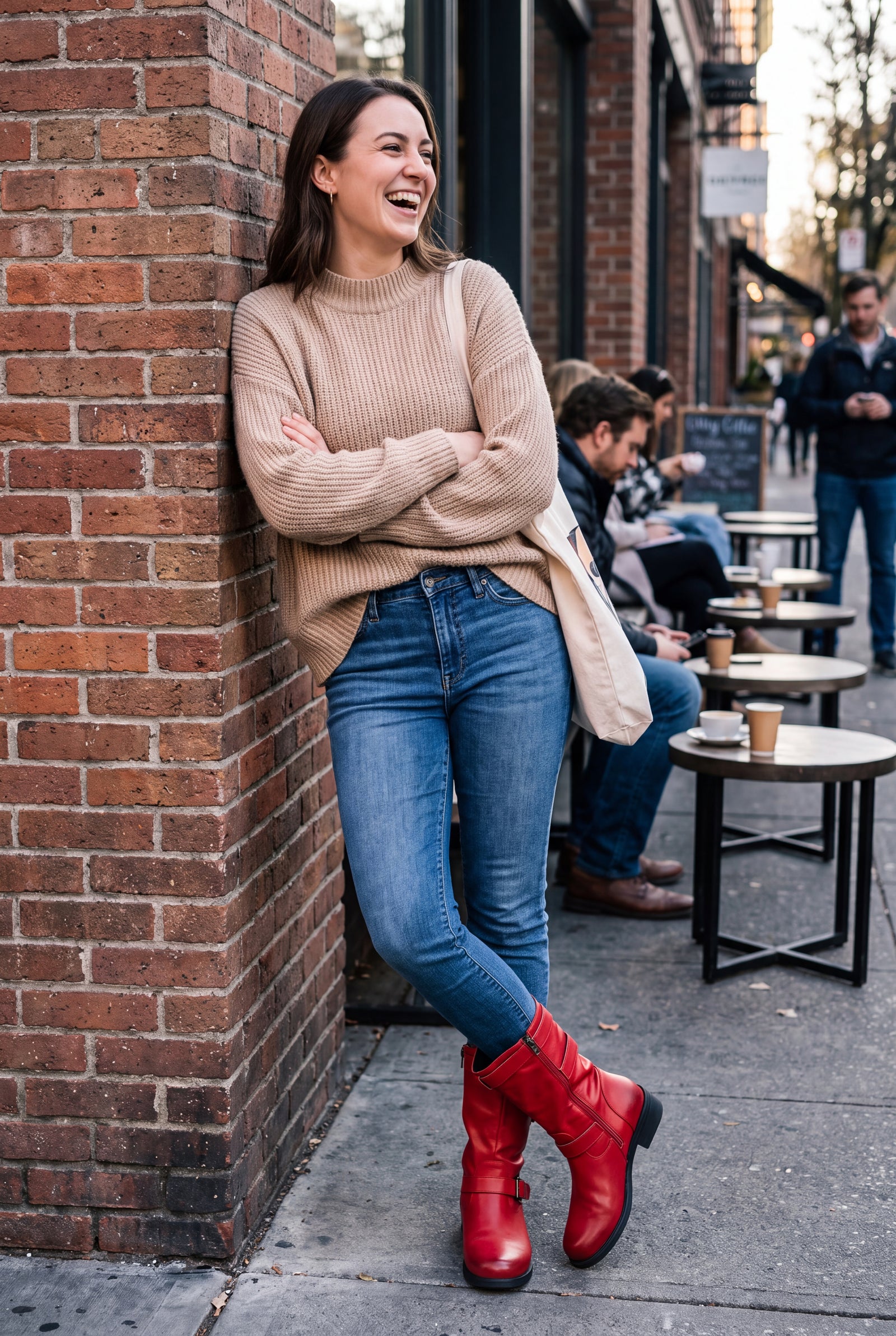 Women's Mid-Calf Boots Versatile Fit in Red — ugc shot