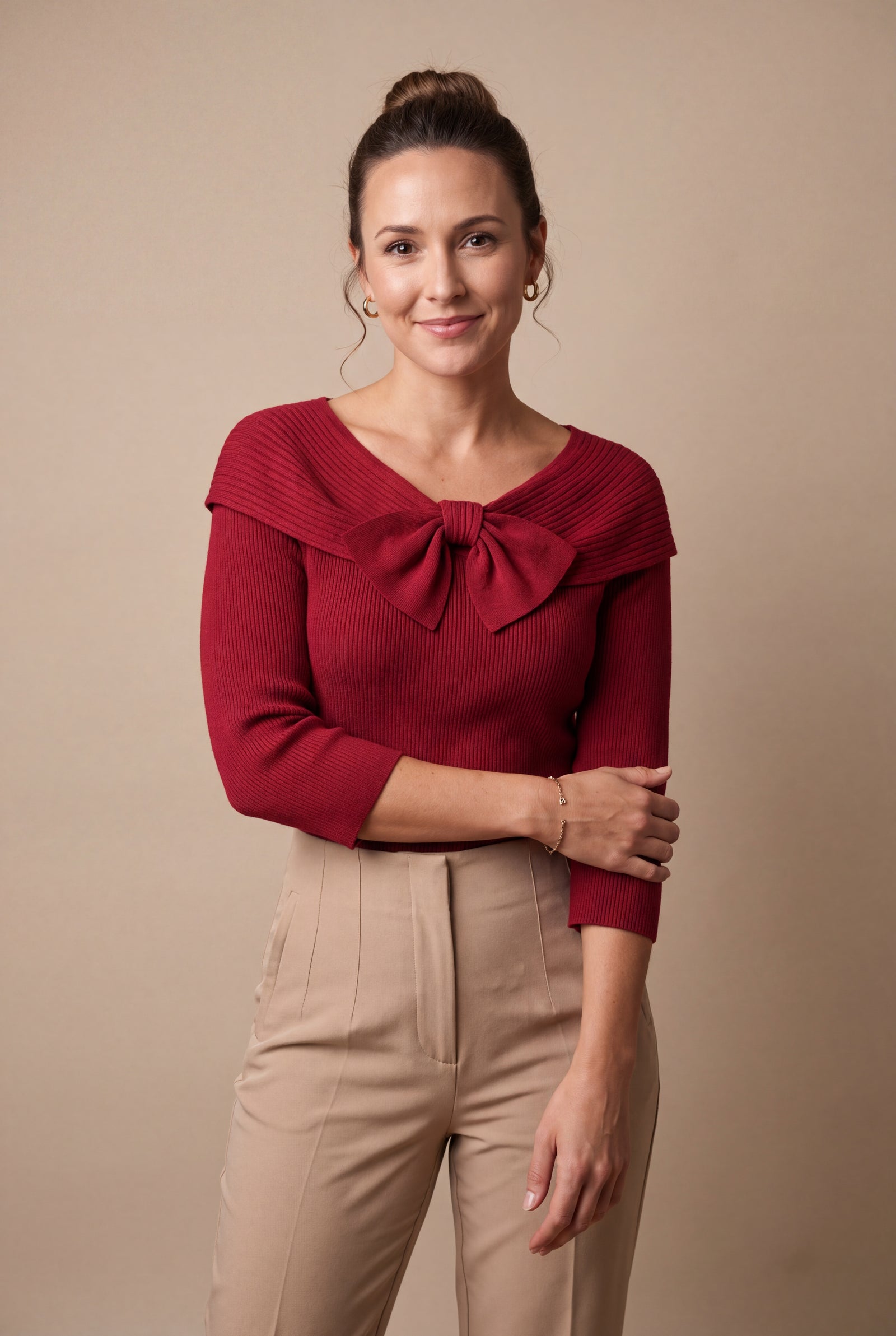 Women's Sweater Bow Detail in Red — primary studio