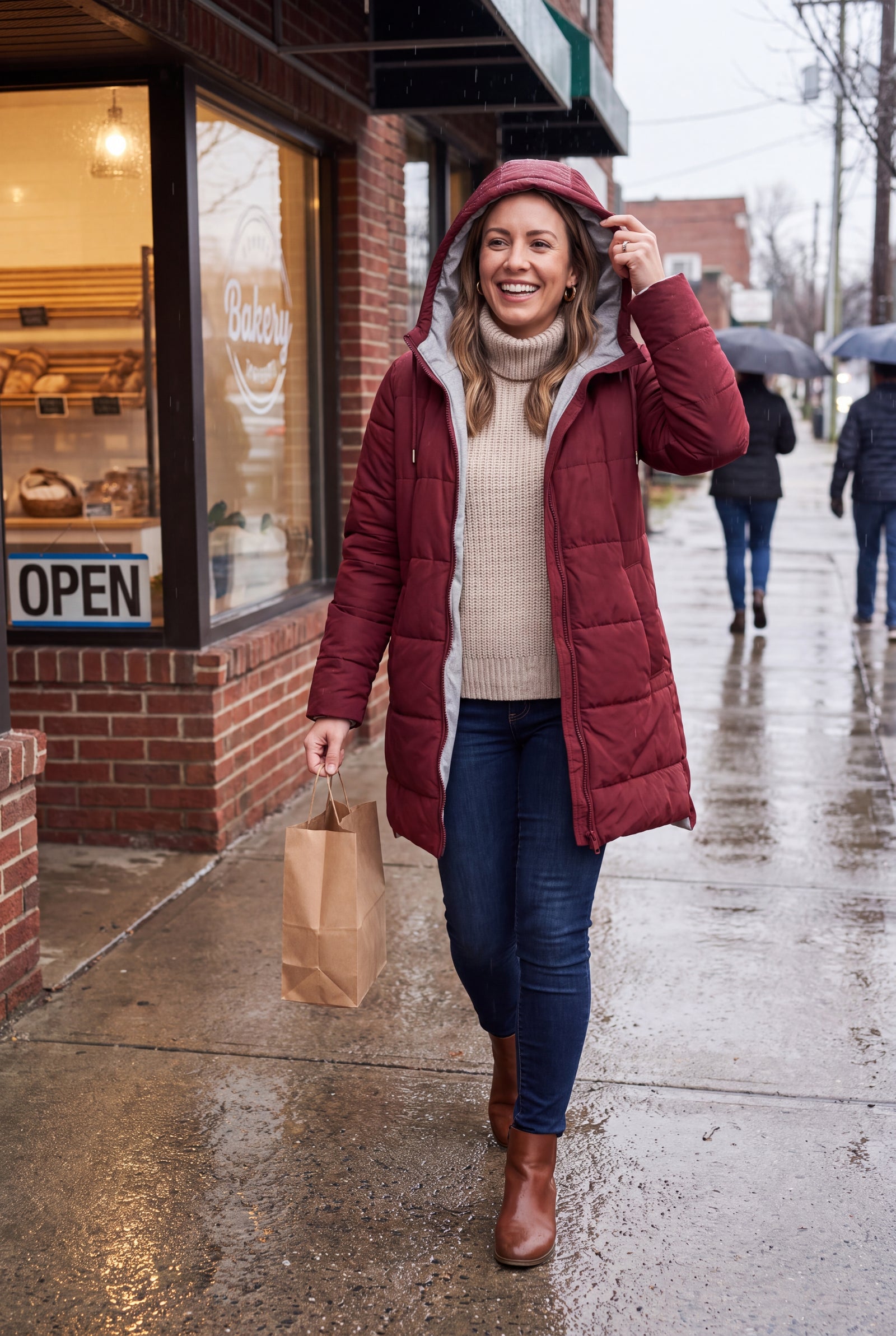 Women's Winter Coat Adjustable Hood in Red — secondary ugc shot