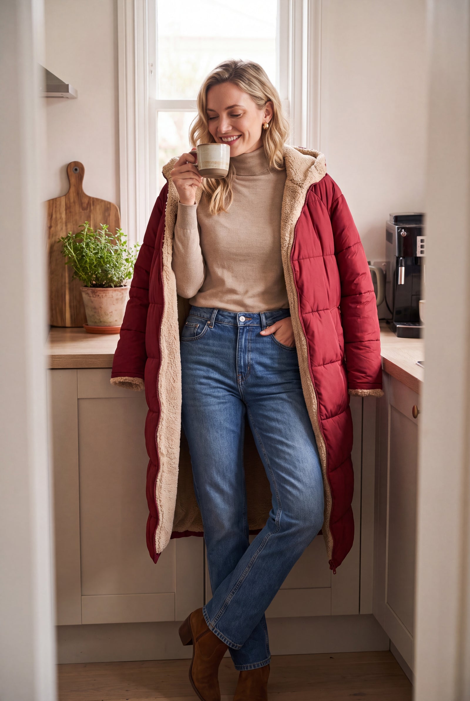 Women's Winter Jacket Long Silhouette in Red — ugc home