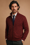 Zip-Front Knit Cardigan in Red — studio front