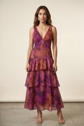 Rose Red Tiered Floral Maxi Dress with Deep V-neckline - Photo 10