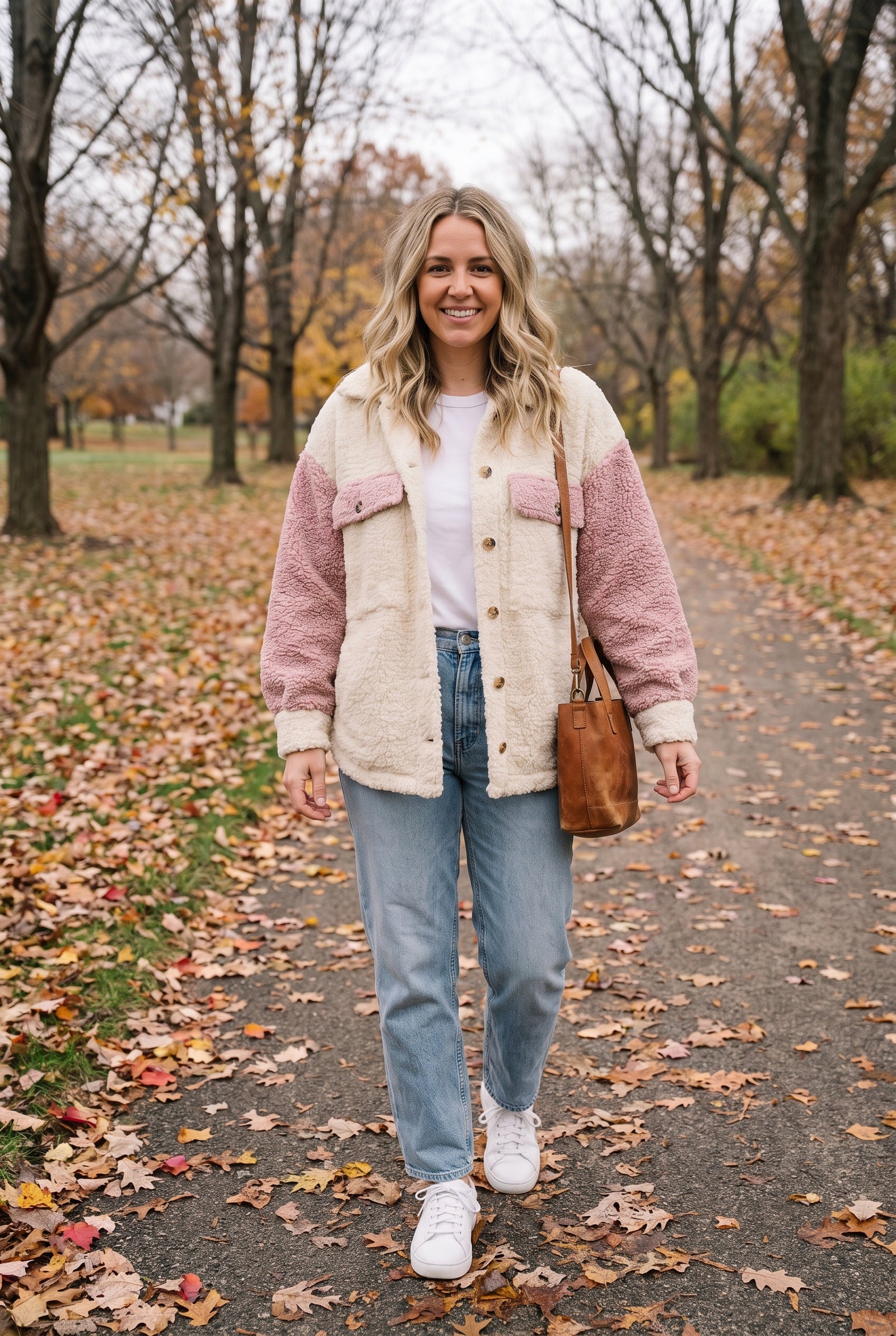 Women's Sherpa Jacket Relaxed Fit in Rose — lifestyle ugc
