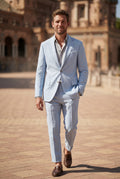 Light Blue Notch Lapel Tailored Two Piece Suit with Slim Cropped Trousers - Photo 6