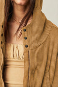 Cropped Waffle Zip-Up Hoodie in Sand — detail