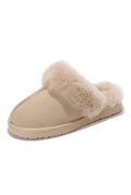 Shearling Open-Back Slippers in Sand Suede — front view
