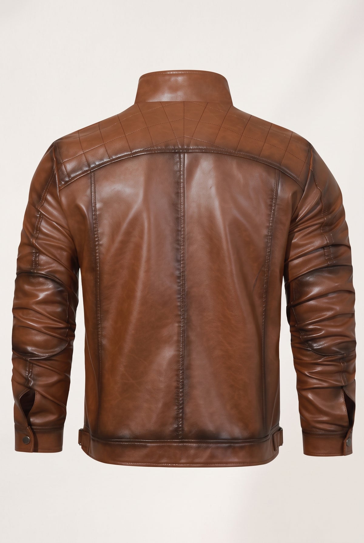 Leather Biker Jacket in Sienna — studio angle