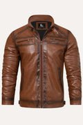 Leather Biker Jacket in Sienna — studio front