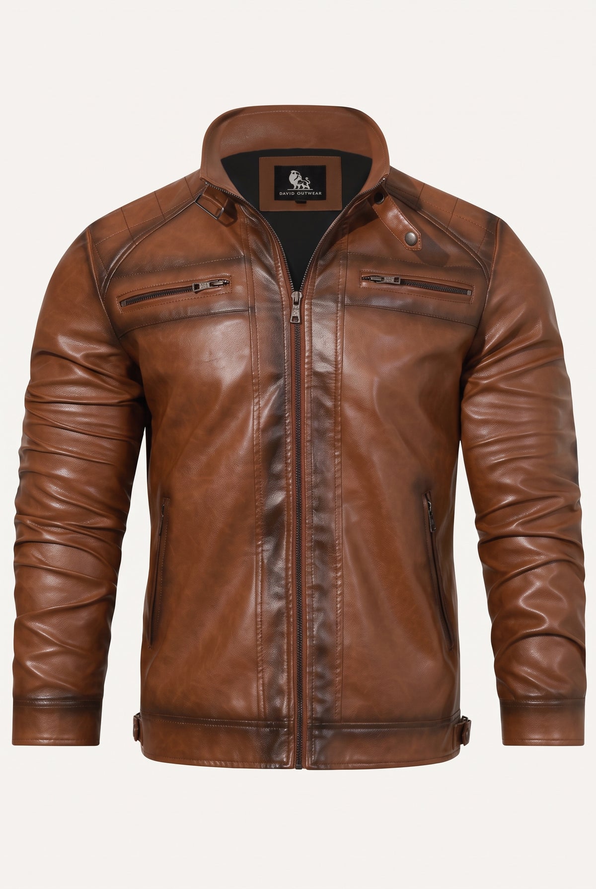 Leather Biker Jacket in Sienna — studio front