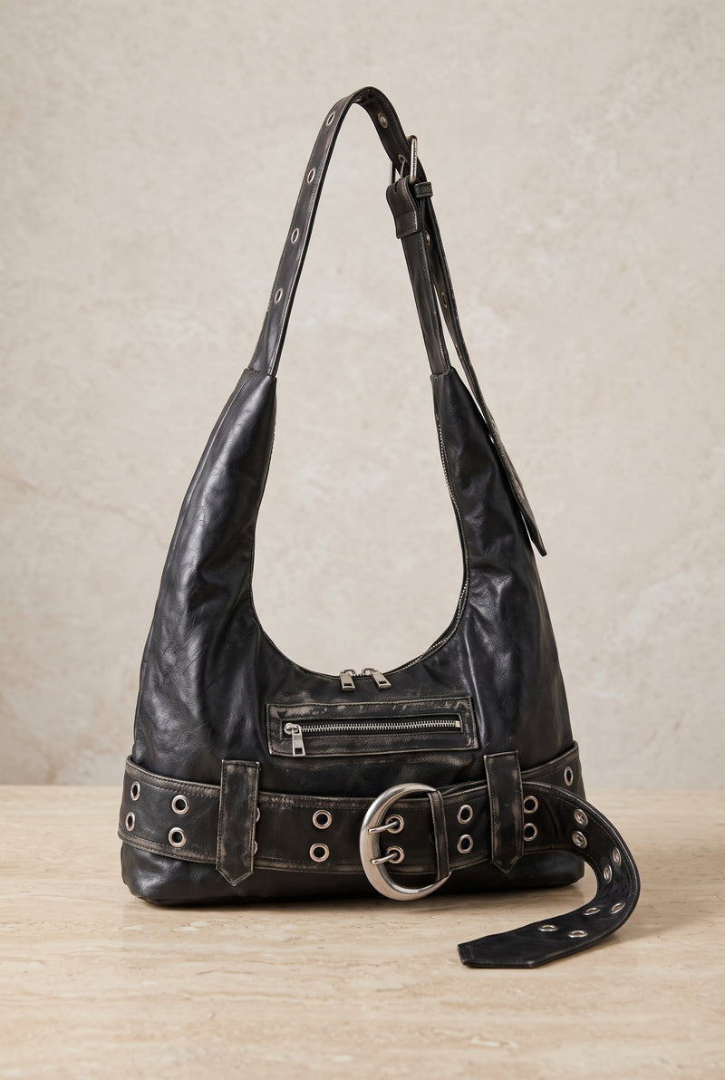 Convertible Hobo Bag in Silver Black — studio front