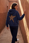 Navy Blue Leopard Print Star Back Oversized Hoodie - Photo 5