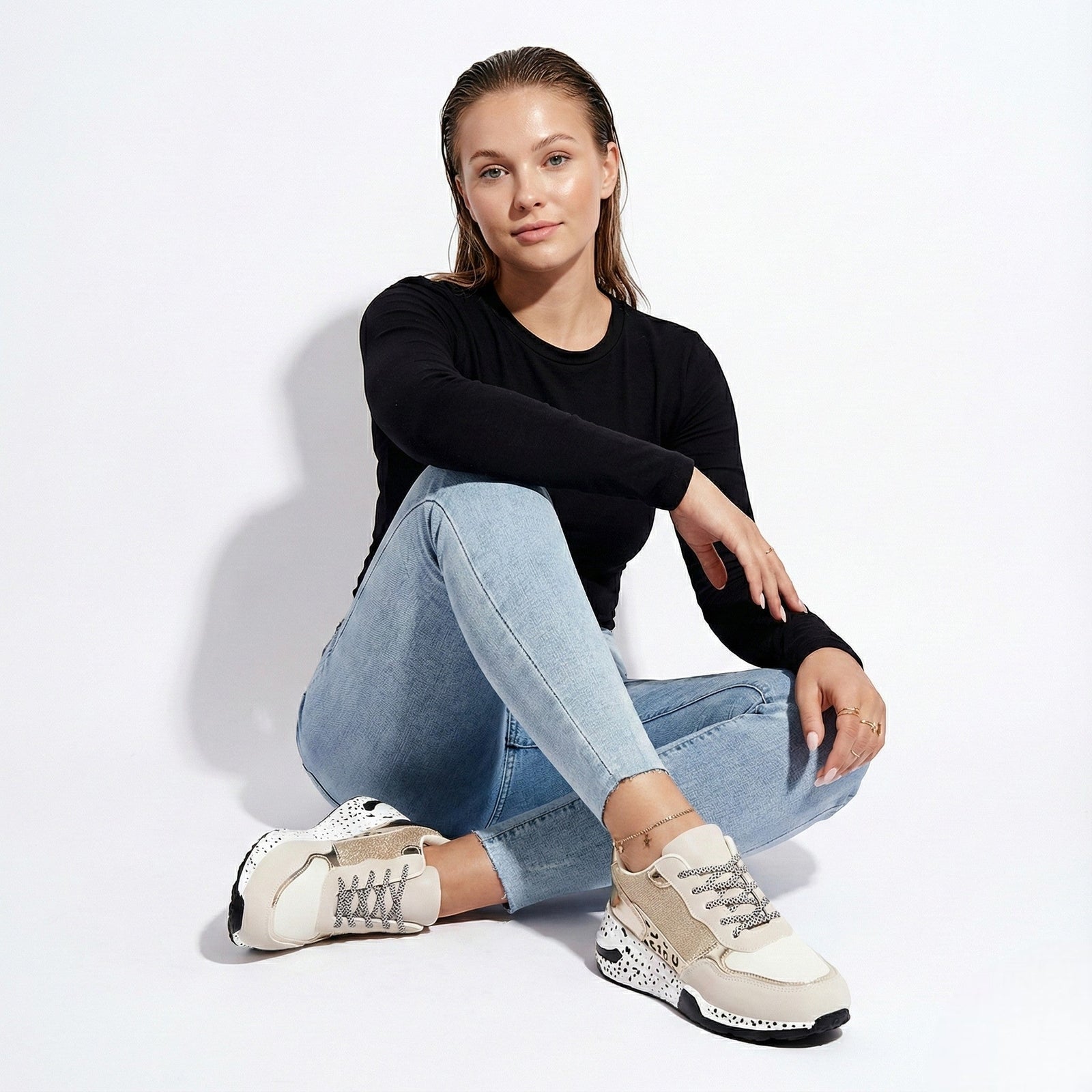 Metallic Panel Chunky Animal Print Walking Sneakers - Photo 4