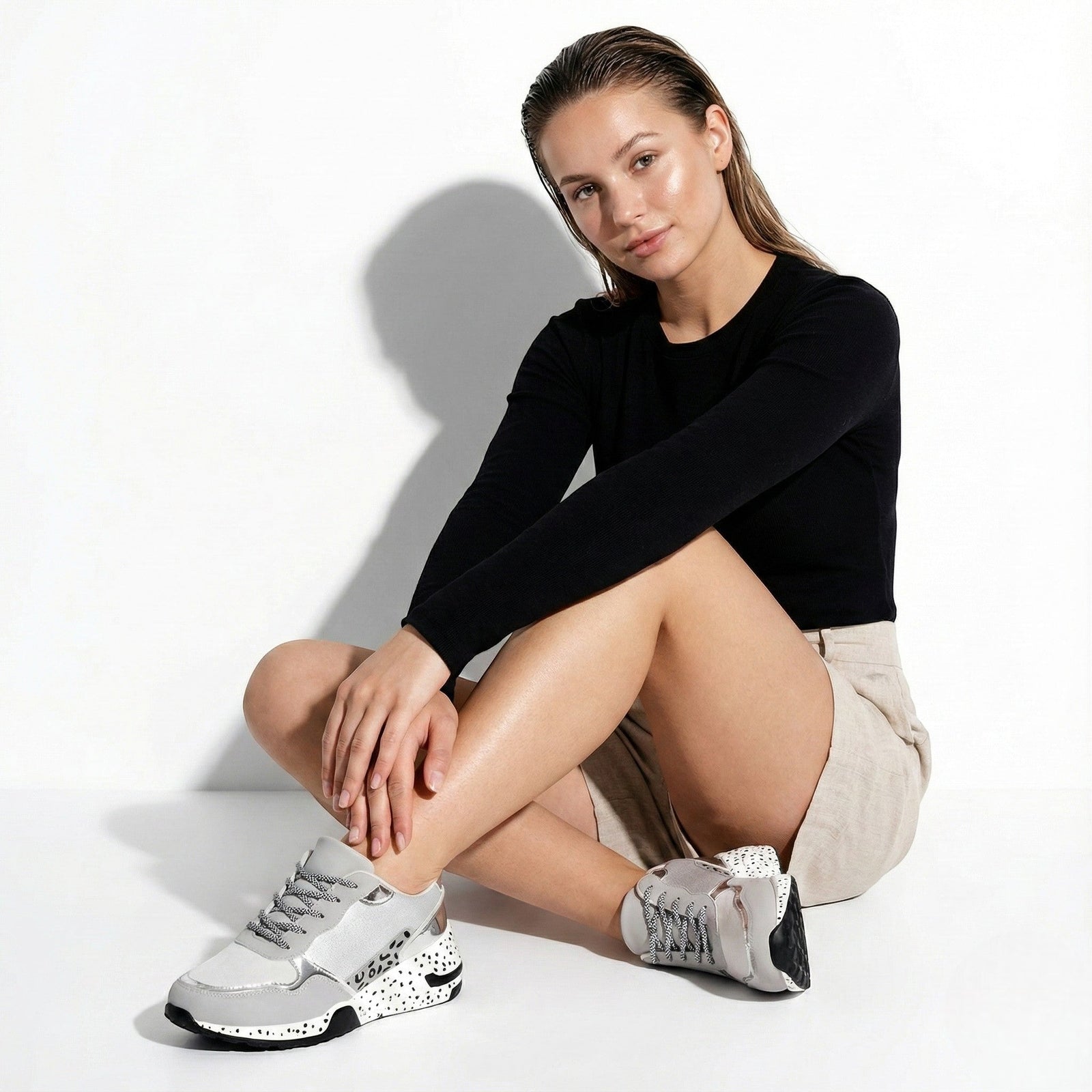 Metallic Panel Chunky Animal Print Walking Sneakers - Photo 5